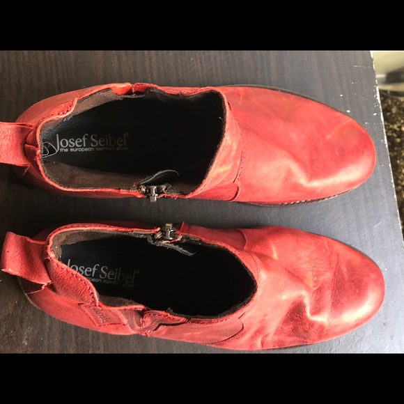 Joseph Seibel Red Cognac Leather Ankle Boots Booties Size 40/9.5 - Picture 8 of 10